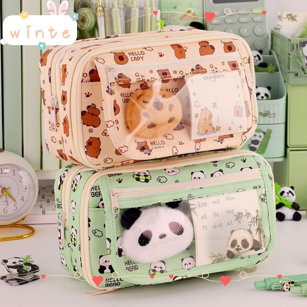 ดินสอ WINTE, Capybara/Panda Nine-Layer Pen Bag, Creative Dirt-proof Large Capacity Pencil Box School Office
