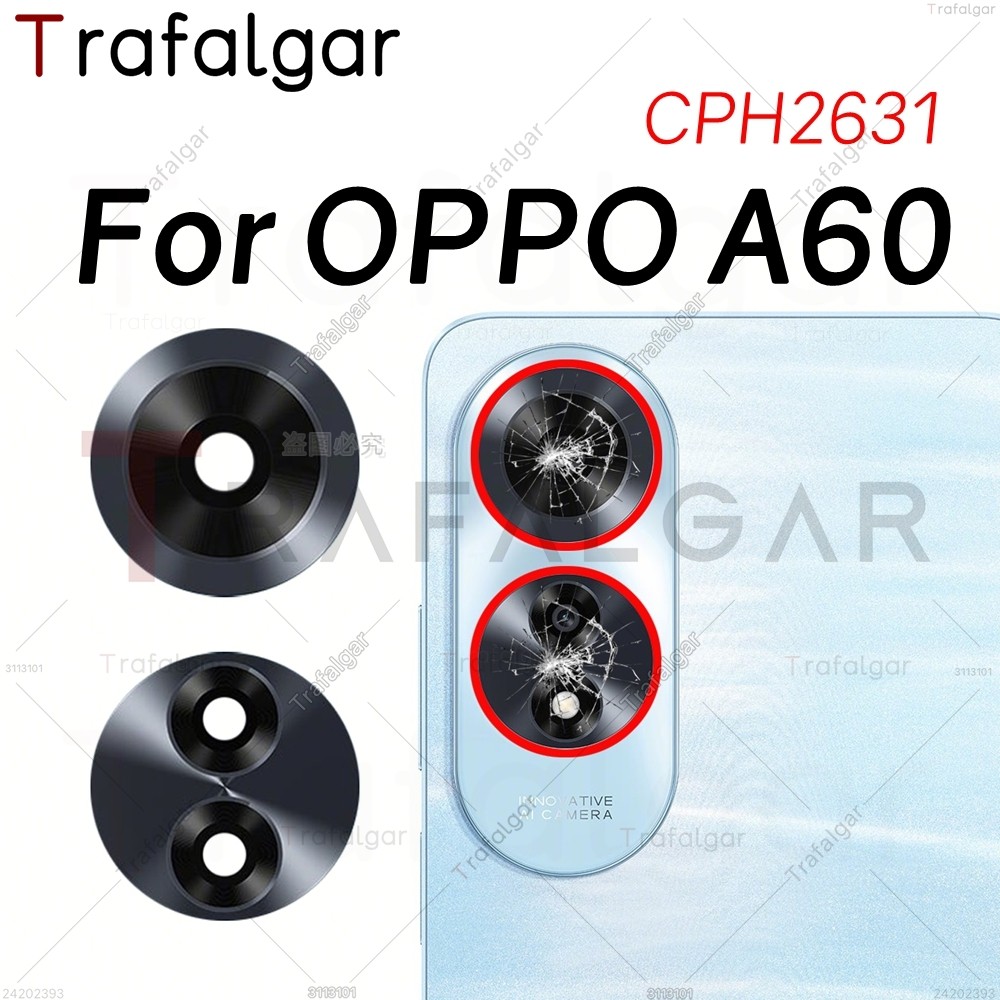 เลนส์กล้องด้านหลังสําหรับ OPPO A60 CPH2631 เปลี่ยนฝาครอบกระจกกล้องด้านหลังพร้อมสติกเกอร์กาว