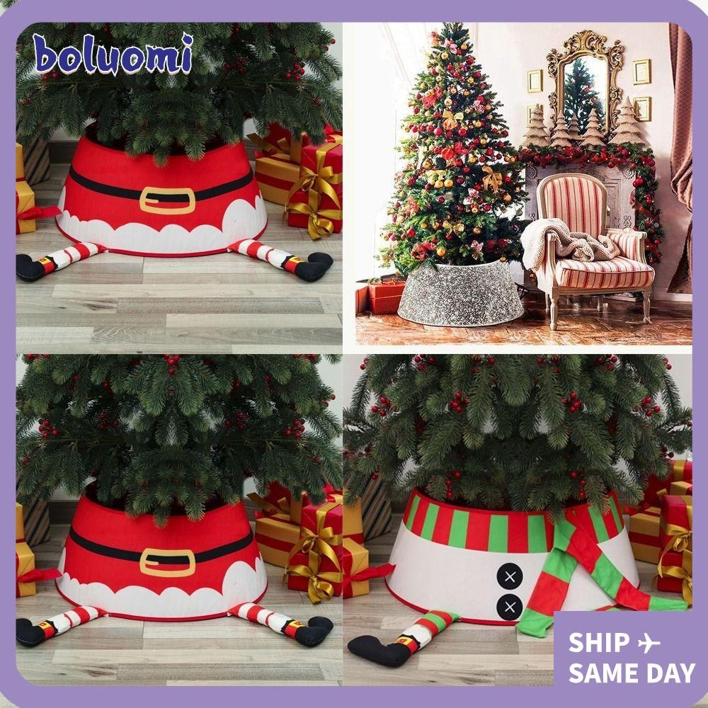 Bolumi กระโปรงต้นคริสต์มาส, Snowman Santa Elk Merry Christmas พรมแผ่นปูพื้น, Happy Year Tree Accessories Party Decor ผ้าห่มกลางแจ้งคริสต์มาส