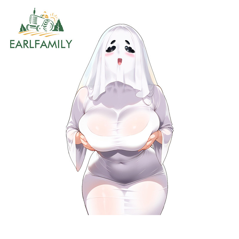 Earlfamily 13 ซม.x 7.3 ซม.Hallowmas ฮาโลวีน Ghost Waifu รถอุปกรณ์เสริม Boobs Thicc Booty Amusing สติกเกอร์รถไวนิล Decal ตกแต่ง