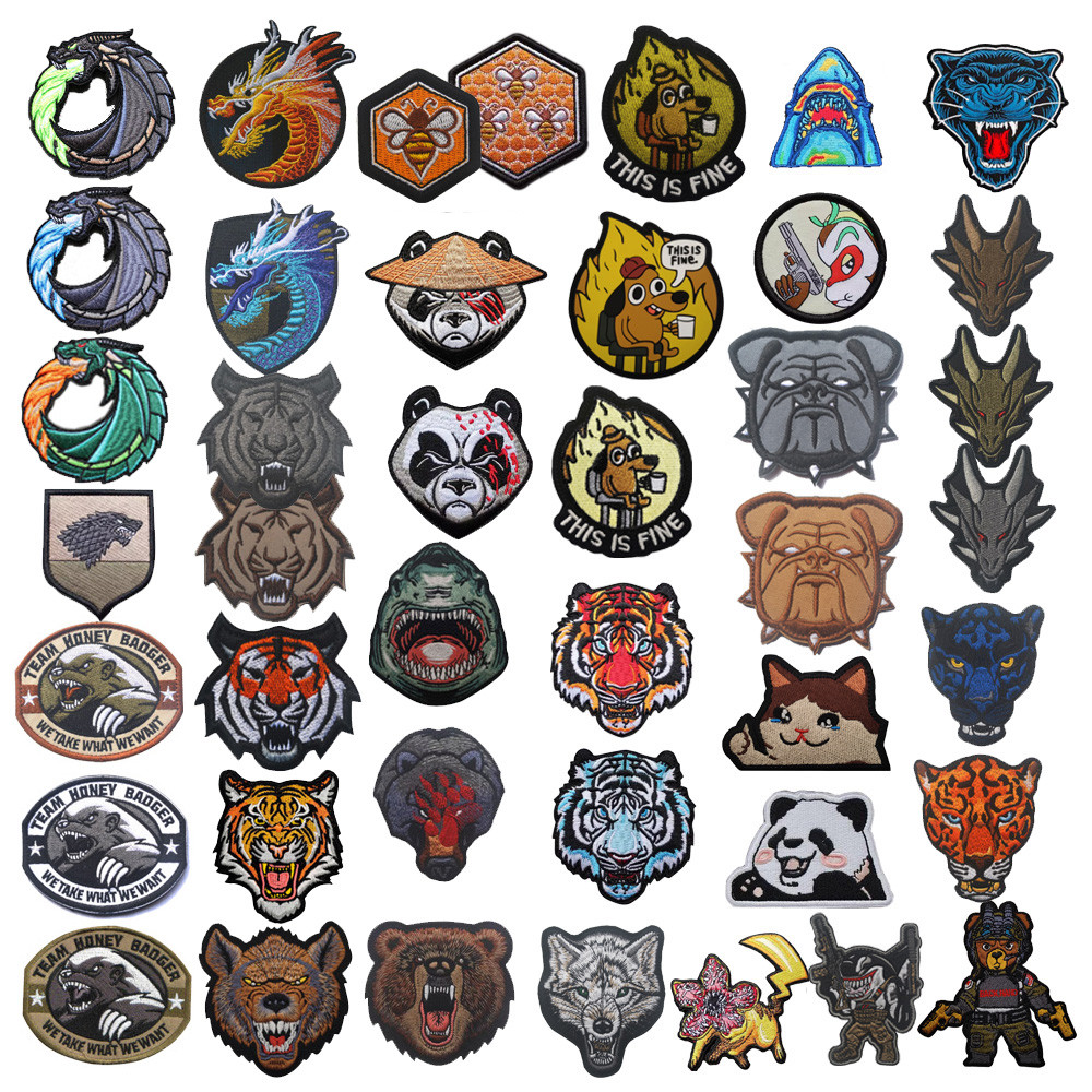 กลางแจ้งสัตว์ไฮน่าหมีฉลามปักผ้าสติกเกอร์ตราเนื้อตราทีมขวัญตราปักตีนตุ๊กแกแพทช์ปลอกแขนสติกเกอร์ผ้าแบนบราเดอร์กระเป๋าสติก