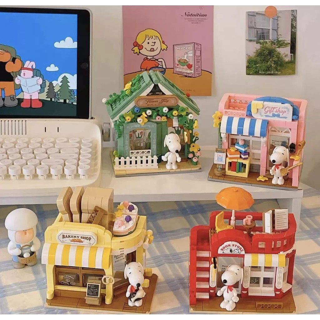 史努比积木⭐SNOOPY Building Blocks Coffee House View การอนุญาตของแท้ประกอบของเล่นบล็อกสร้างสรรค์ตุ๊กตาการ์