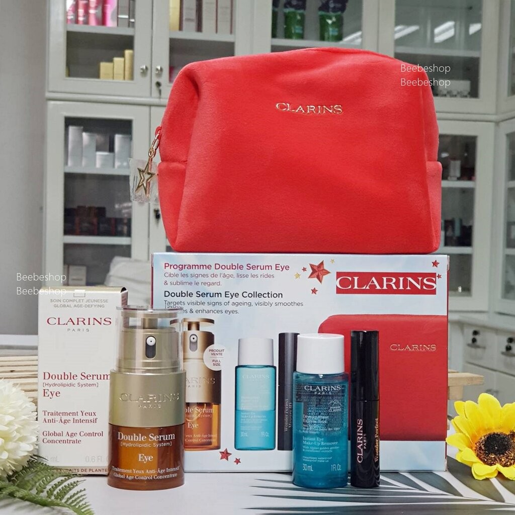 set ฟรีแถม Clarins double serum eye 20ml ผิวรอบดวงตาเรียบเนียนกระชับขึ้น Eye Cream Eye Serum