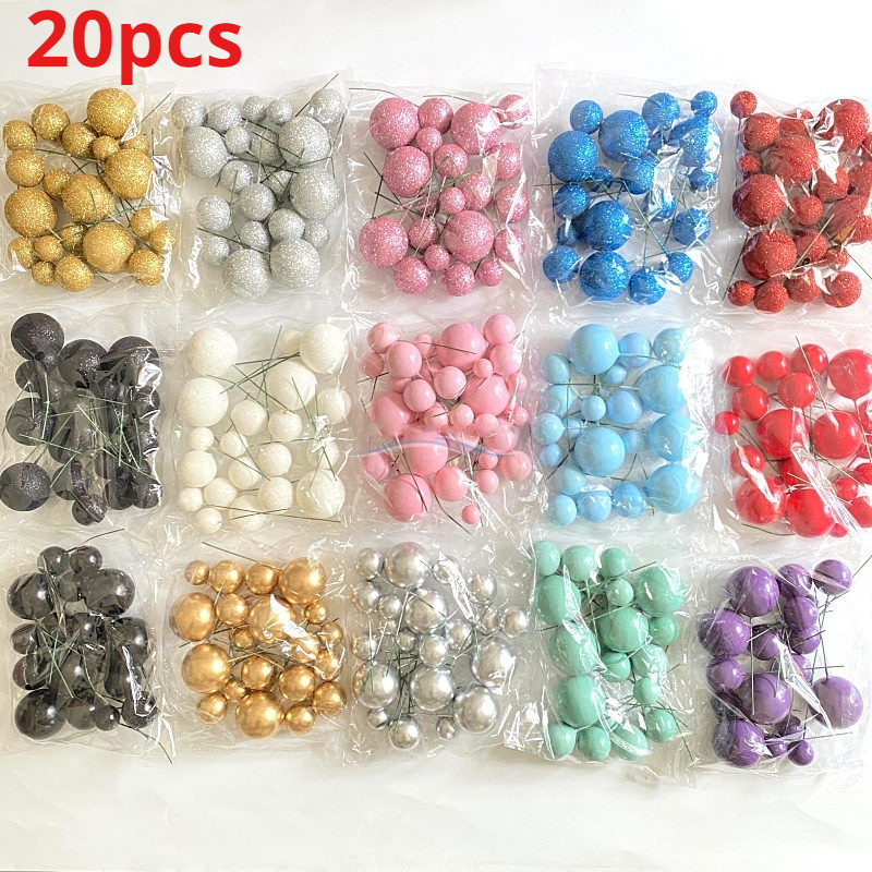 20ชิ้น2-4เซนติเมตรเค้กตกแต่งลูกโฟมปลั๊กอินเหมาะสําหรับวันเกิดทารกฝักบัวแต่งงานตกแต่งเค้ก