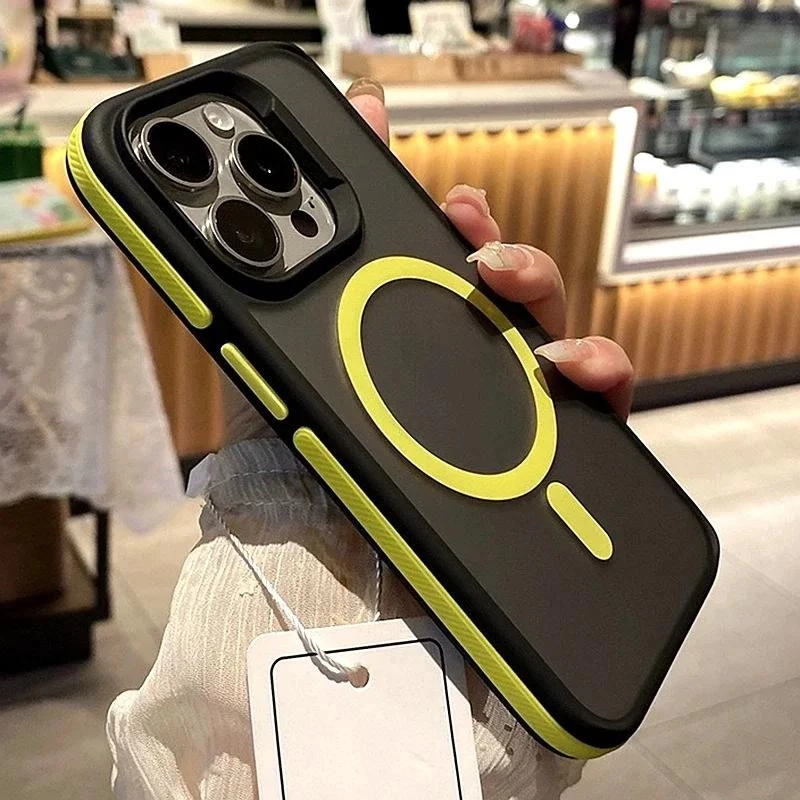 หรูหรา Matte เคสโทรศัพท์สําหรับ iPhone 11 12 13 14 15 16 Pro Max Plus กันชนแม่เหล็กกลับกรณีฝาครอบ