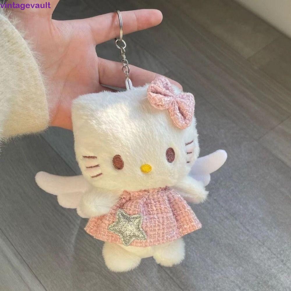 Vintagevault พวงกุญแจตุ๊กตา Kitty, Wing ตุ๊กตา Loopy พวงกุญแจจี้,การ์ตูนสีชมพูตกแต่ง Bow Knot KT แมวตุ๊กตาพวงกุญแจของเล่นตุ๊กตา