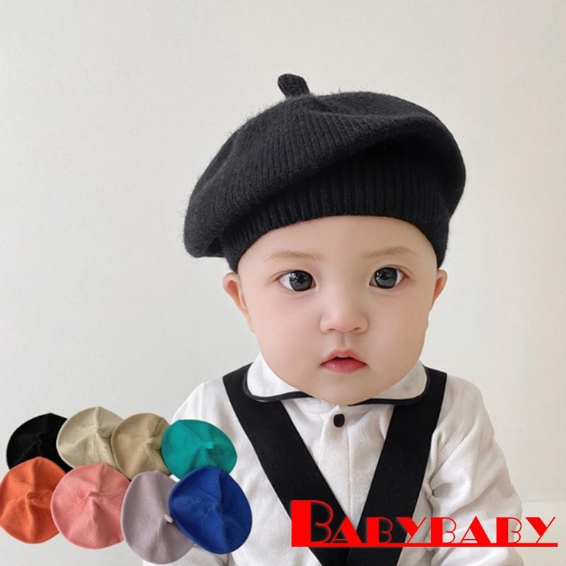 Bab-baby Boy Girl Vintage สีทึบถักหมวก Beret