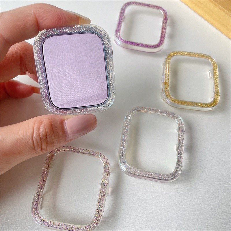 Glitter Clear Case สําหรับ Apple Watch 42 มม.46 มม.49 มม.41 มม.45 มม.40 มม.44 มม.42 38 มม.Bling ฝาครอบกันชนสําหรับ i-Watch series 10 9 8 7 5 6 SE อุปกรณ์เสริม