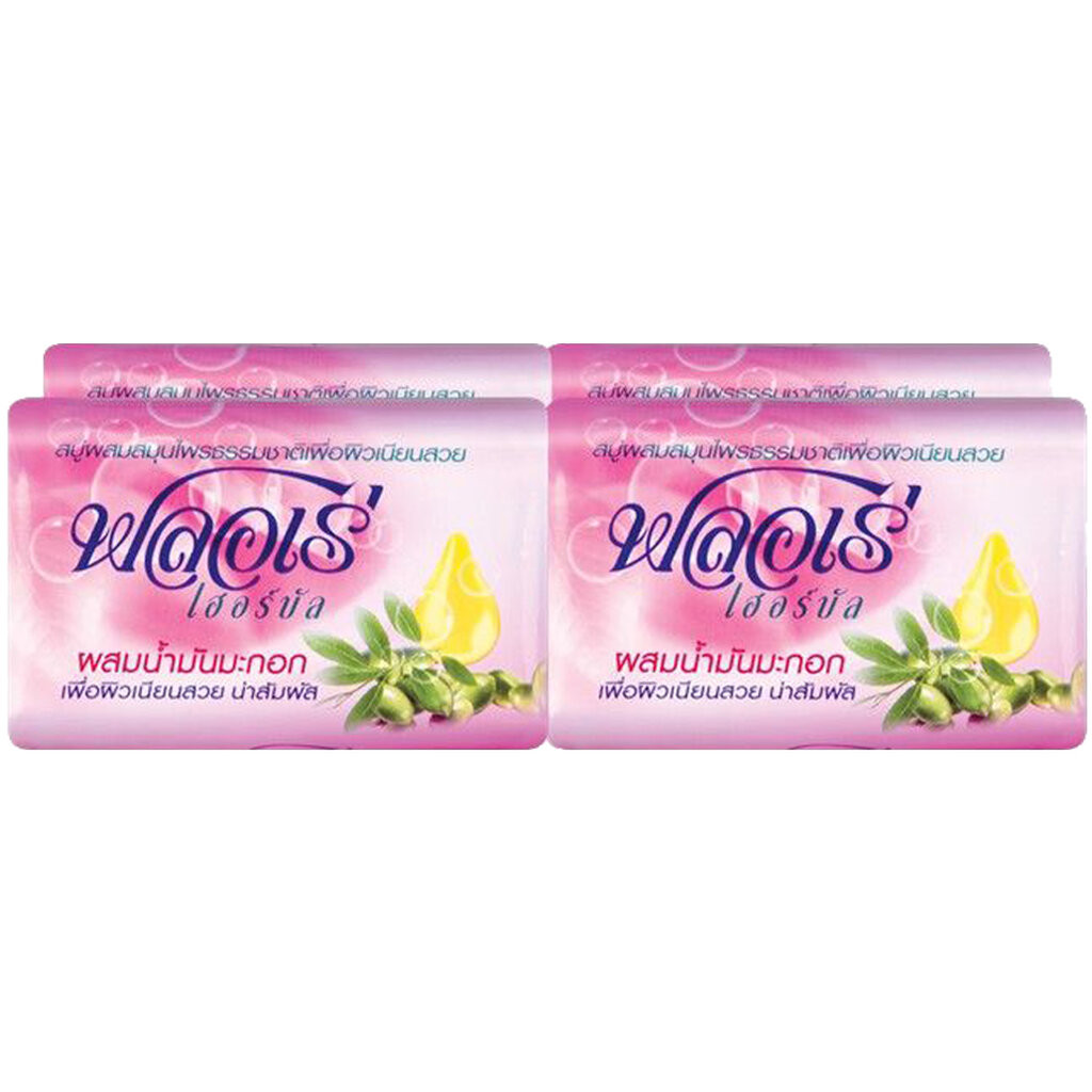 LeeMart สบู่ก้อน ฟลอเร่ Flore 4PC 80G สบู่ อาบน้ำ ฟอเร่ ก้อน อาบ ฟลอเล่ สูตร น้ำมันมะกอก สีชมพู ขนาด 80 กรัม แพค 4 ก้อน