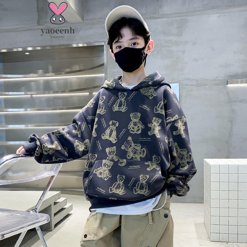 【YAOEENH】120-170 ซม.ฤดูใบไม้ผลิฤดูใบไม้ร่วงชายหมีHooded Sweatshirtกลางเด็กใหญ่เกาหลีรุ่นหลวมAll-Match Topคลังสินค้าพร้อมFast Shipping