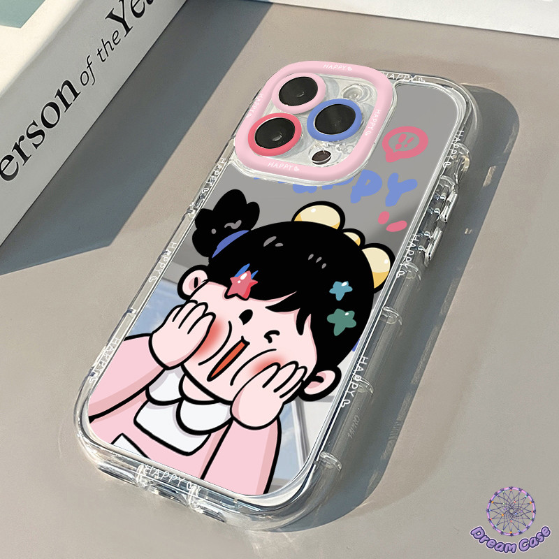การ์ตูนตลกสาวหรูหราทำขึ้นกระจกนุ่ม เคส IPhone 16 13 11 15 14 12 Pro Max 7Plus XR X XS Max 16 15 14 8 7 Plus SE 2020