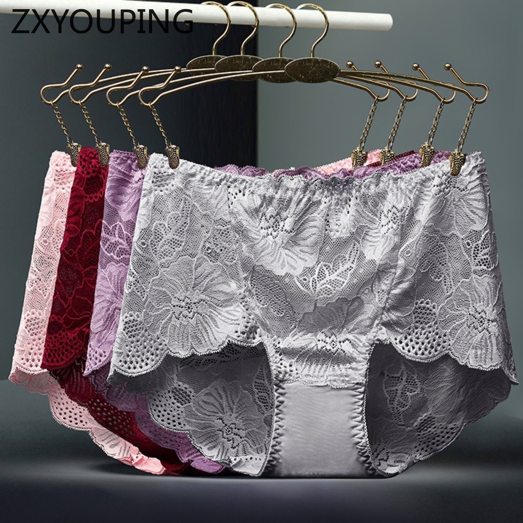 3 ชิ้นกางเกงชั้นในลูกไม้ผู้หญิงชุดชั้นใน Midriff ขนาดใหญ่เซ็กซี่ Breathable L-XXL