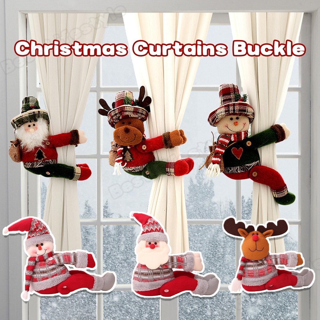 ผ้าม่านคริสต์มาสหัวเข็มขัดผูกหลังคริสต์มาสการ์ตูนตุ๊กตาผ้าม่านตะขอยึดหัวเข็มขัดหนีบการ์ตูนผ้าม่านสายรวบรัดตะขอ เอ่อ