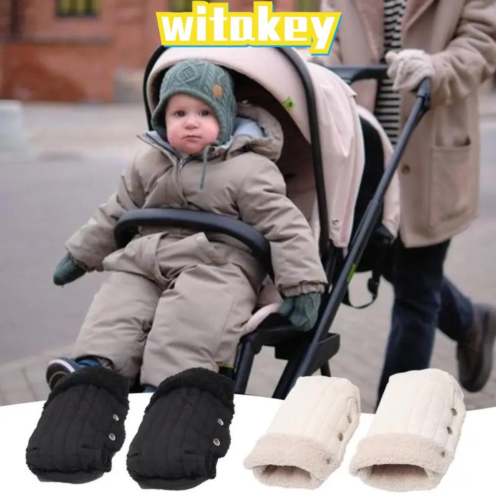 ถุงมือรถเข็นเด็ก WITAKEY, เครื่องอุ่นมือกันลมแบบแช่แข็ง, ผ้าฟลีซให้ความอบอุ่นตัวป้องกันมือข้นในฤดูหนาว
