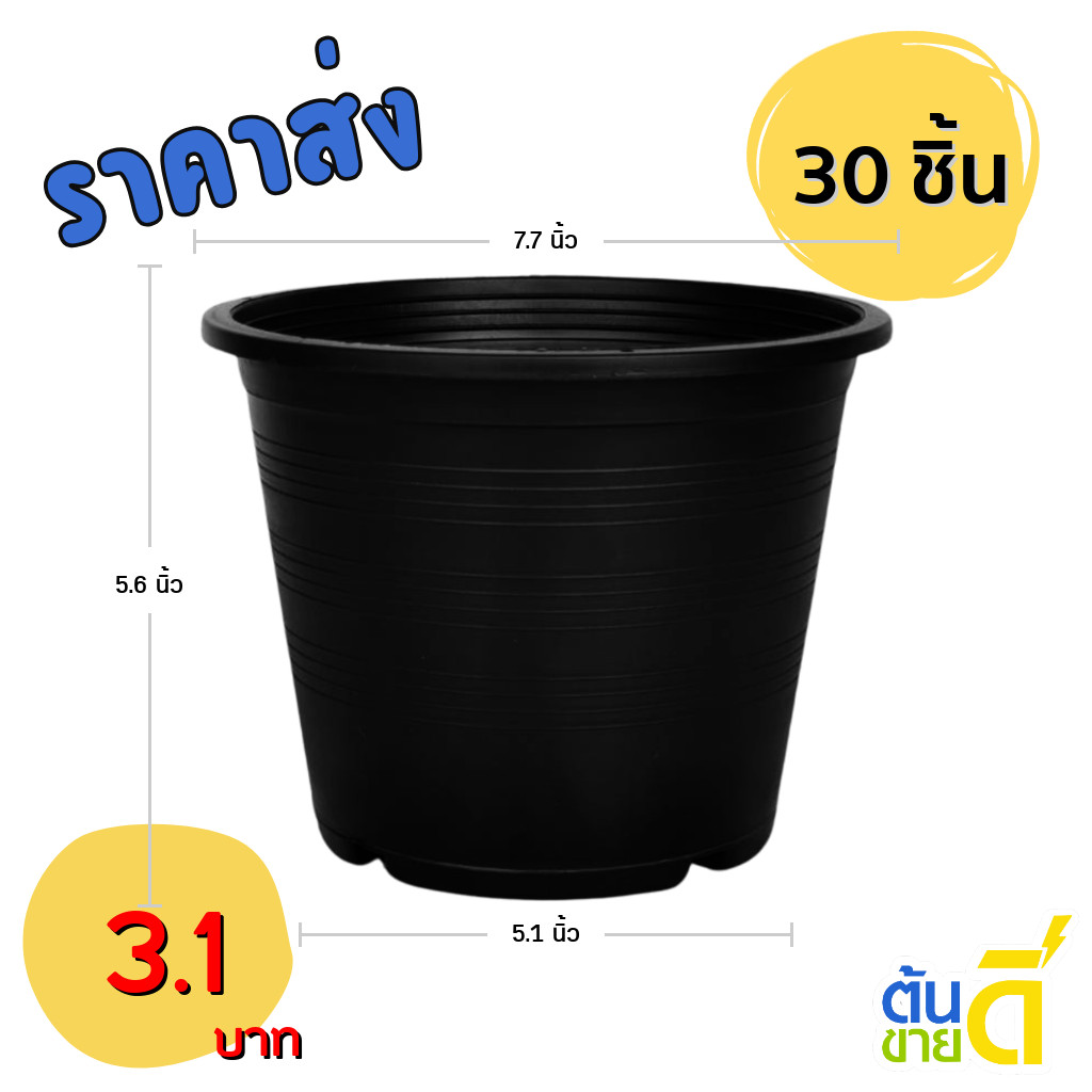 กระถาง กระถางต้นไม้ กระถางพลาสติก เบอร์ 8 7.5 นิ้ว สีดำ 30 ใบ ยกมัด ยกกระสอบ