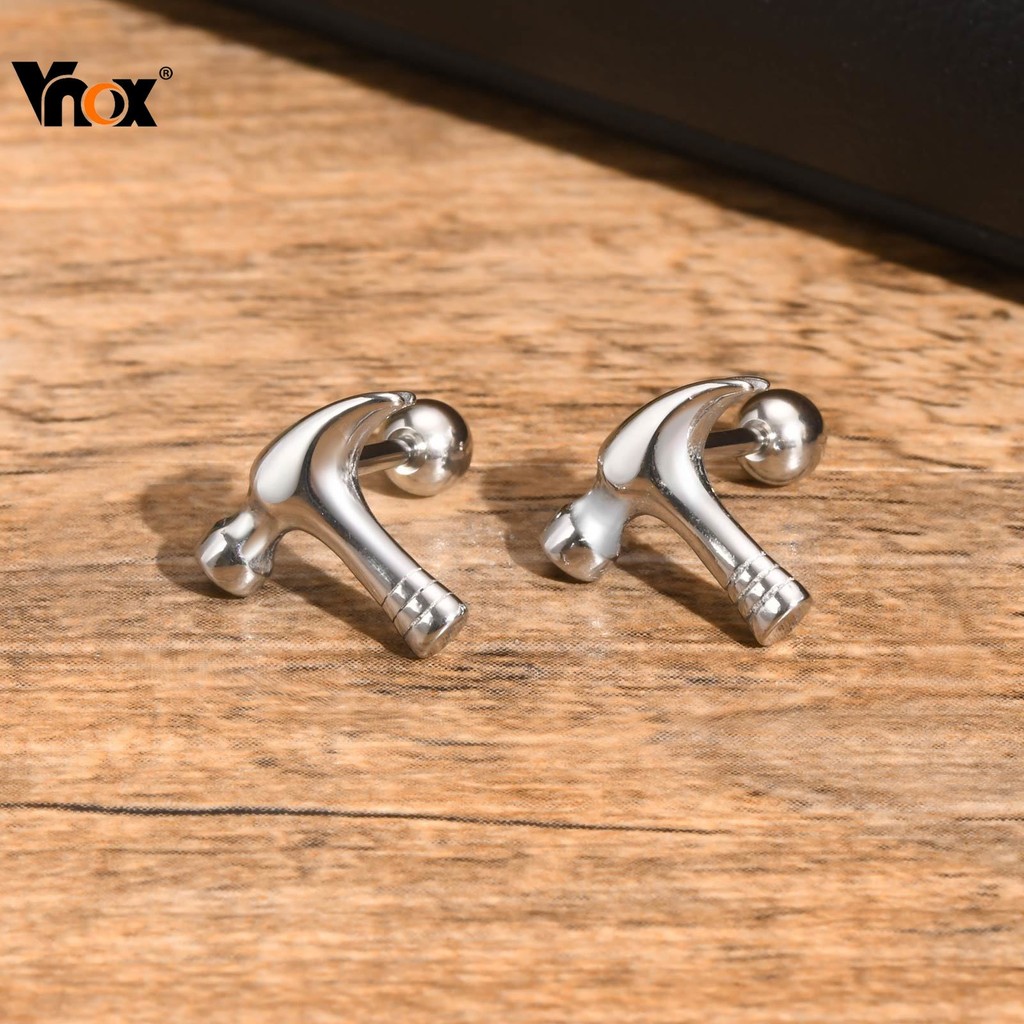 VNOX วีน็อกซ์ ต่างหูสตั๊ดค้อนขนาดเล็กสําหรับผู้ชาย,ต่างหูบุคลิกภาพแบบไฮโปอัลเลอร์เจนิก,ของขวัญเครื่องประดับวันเกิดคริสต์