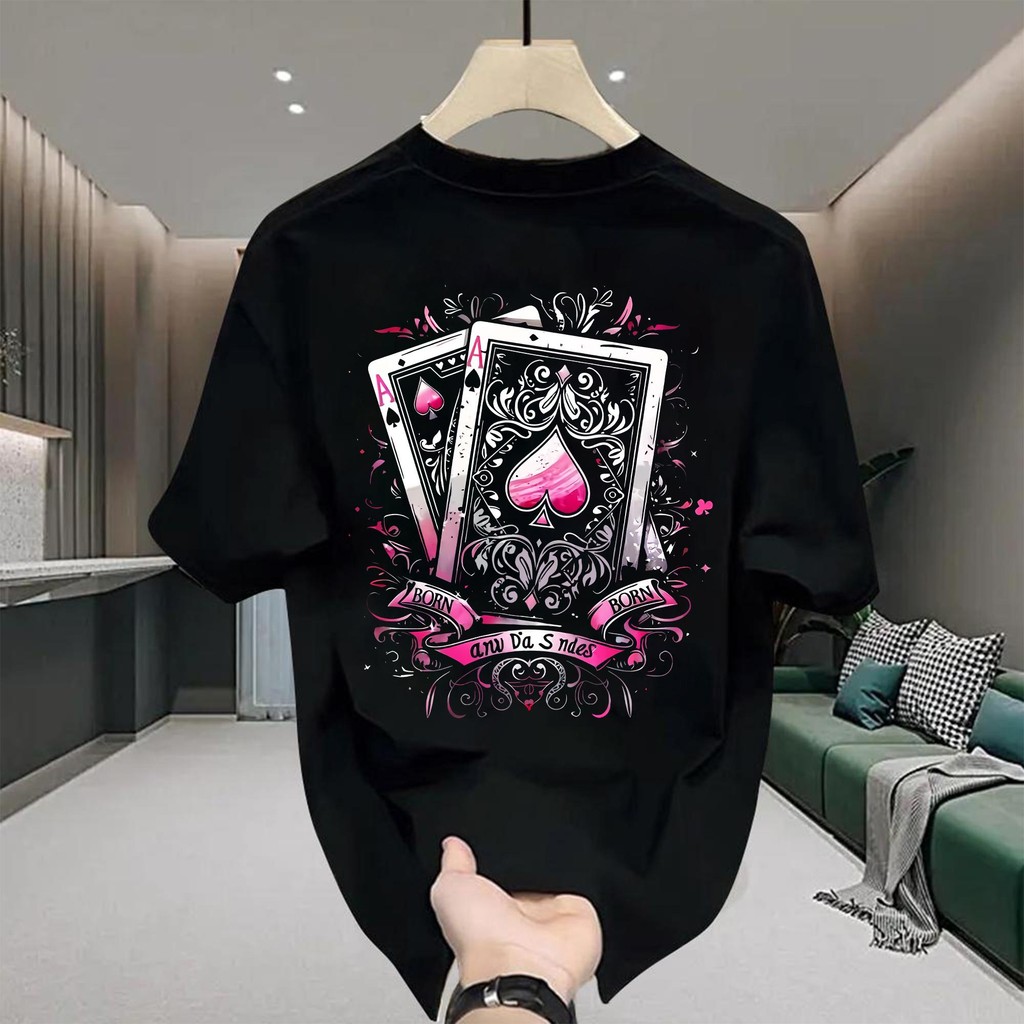 Basi💥 เสื้อยืด oversize สกรีนหน้าหลัง ลาย "playing card" ผ้าคอตตอน100% เนื้อผ้าเกรดพรีเมียม คอกลม ใส่สบาย
