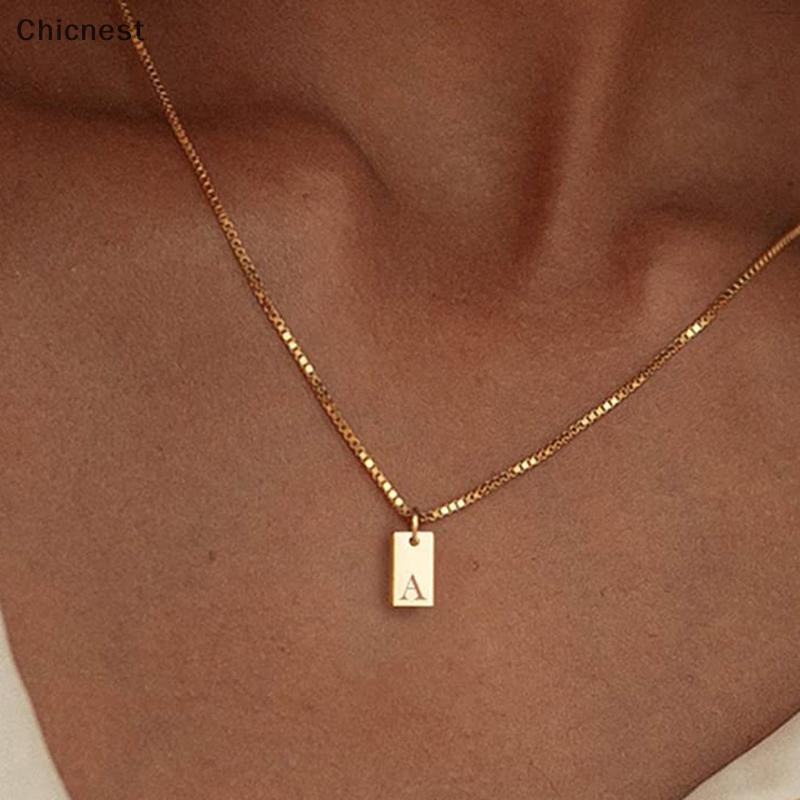 [Chicnest] แฟชั่น Tiny Square AZ ตัวอักษรจี้สร้อยคอผู้หญิง Clavicle Chain จดหมายเริ่มต้นสร้อยคอคอเครื่องประดับของขวัญ Boutique