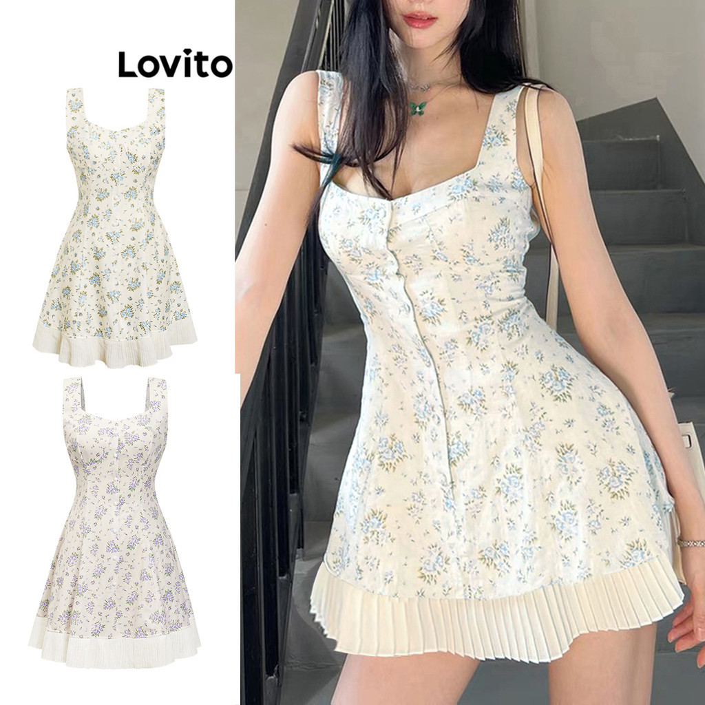 Lovito ชุดเดรสผู้หญิง ชายระบาย พิมพ์ลายดอกไม้ สไตล์ลำลอง L80ED285(หลากสี)