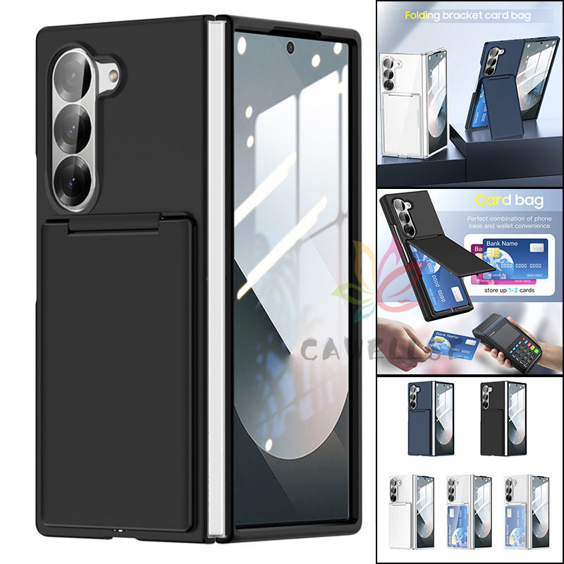 Simple Slim Hard PC Card Slot Kickstand Clear Phone Casing Samsung Galaxy Z Fold 5 Z Fold 6 Protective Matte Back Case Cover