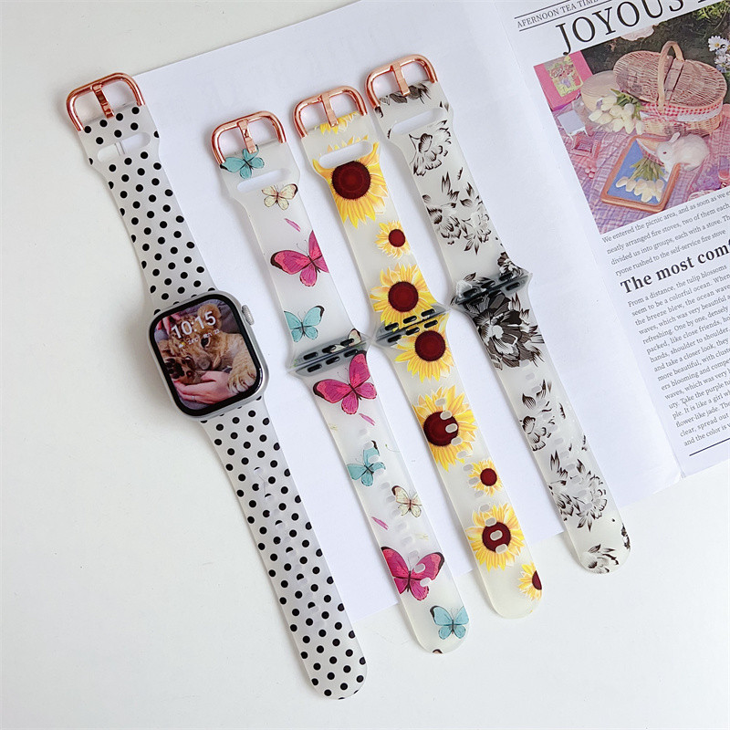 สําหรับ iWatch S10 S9 ผีเสื้อ Polka Dot Sunflower Frosted Clear สายนาฬิกาสําหรับ Apple Watch Ultra 2/Ultra 49 มม.S8 7 SE 6 5 4 3 2 SE2 (49 มม.45 มม.44 มม.41 มม.40 มม.38 มม.)