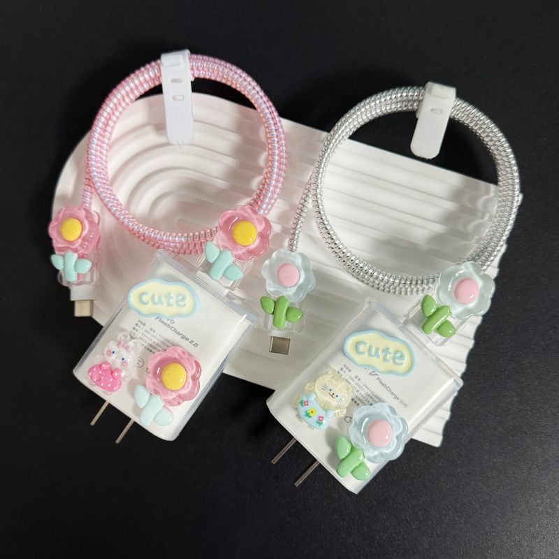 แฟชั่นดอกไม้ Vivo 18W33W44W Charger Cable Protector 66w 80w Charger Head Protector Adapter Charger C