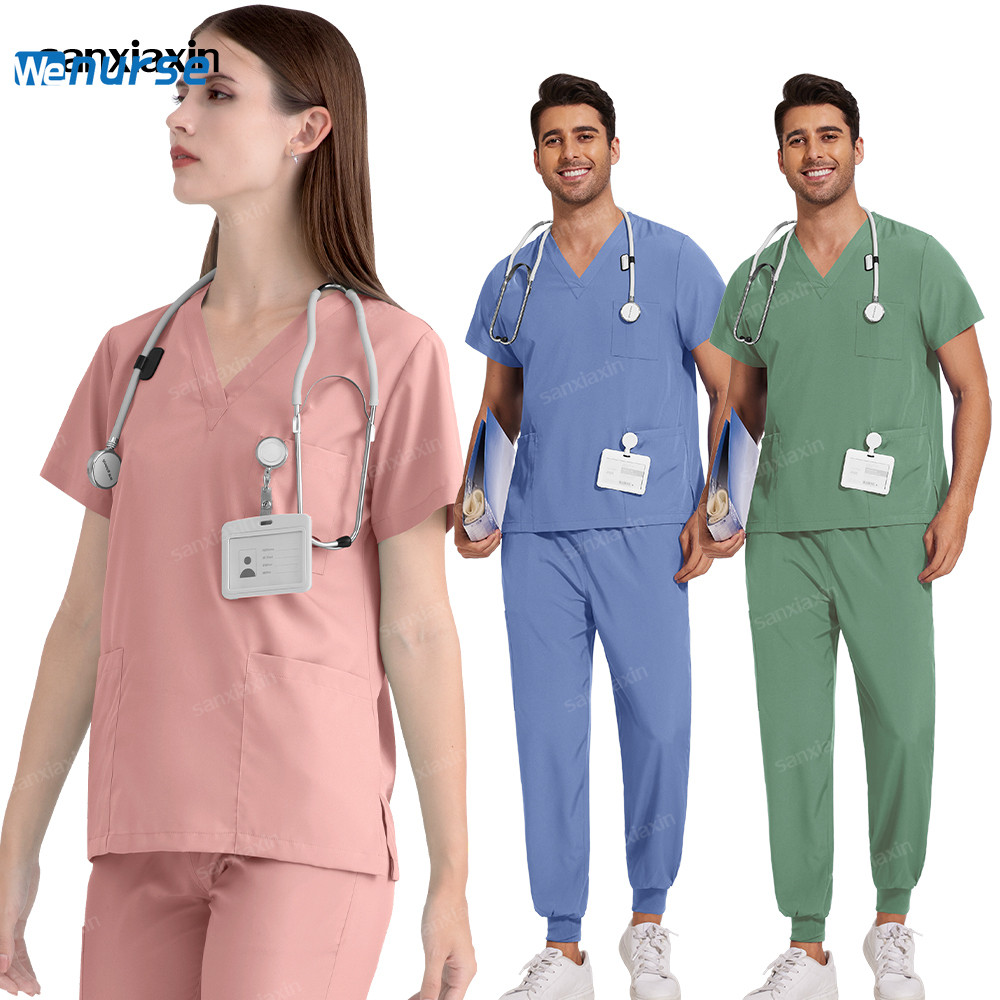 Medical Scrubs Top และกางเกงพยาบาลชุดแพทย์แพทย์ผู้หญิงและผู้ชายชุดขัดชุดผ่าตัด Medicalschool เสื้อผ้า