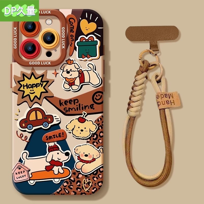 [Jiu Liang Retro Puppy] เคสโทรศัพท์ Apple 16 iPhone 15 Pro Max 14 Plus/13/12 สไตล์การ์ตูน