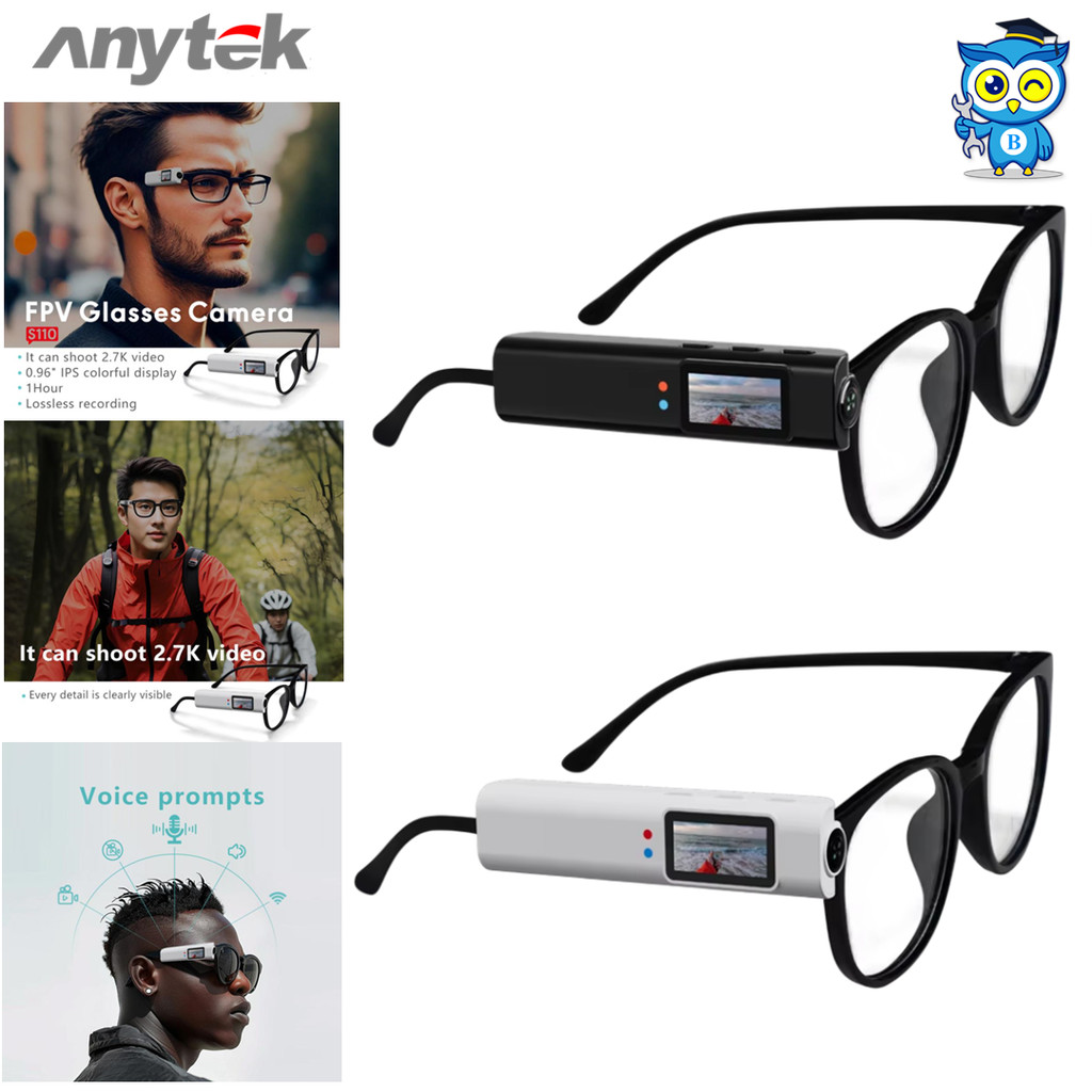 ANYTEK S110  กล้องแว่นตา FPV ความละเอียด HD 2.7K หน้าจอสี IPS ขนาด 0.96 นิ้ว ถ่ายภาพได้สะดวก Action กีฬากล้อง ถ่ายวิดีโอ