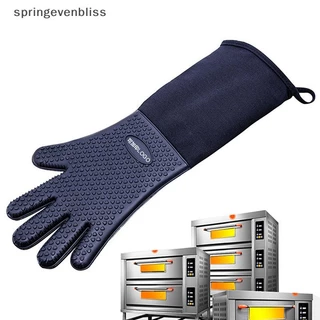 Springevenbliss เย็บสีทึบทนความร้อนครัวทําอาหารถุงมือเตาอบกันลื่น Mitt Grill BBQ แขนยาวพิเศษที่มีประโยชน์ Springevenbliss