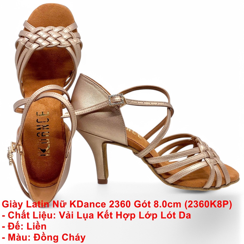 KDance รองเท้าเต้นรําละตินสปอร์ตผู้หญิง 2360 ส้น 8.0 ซม. - Burnt Bronze (ฟรีกระเป๋ารองเท้า)