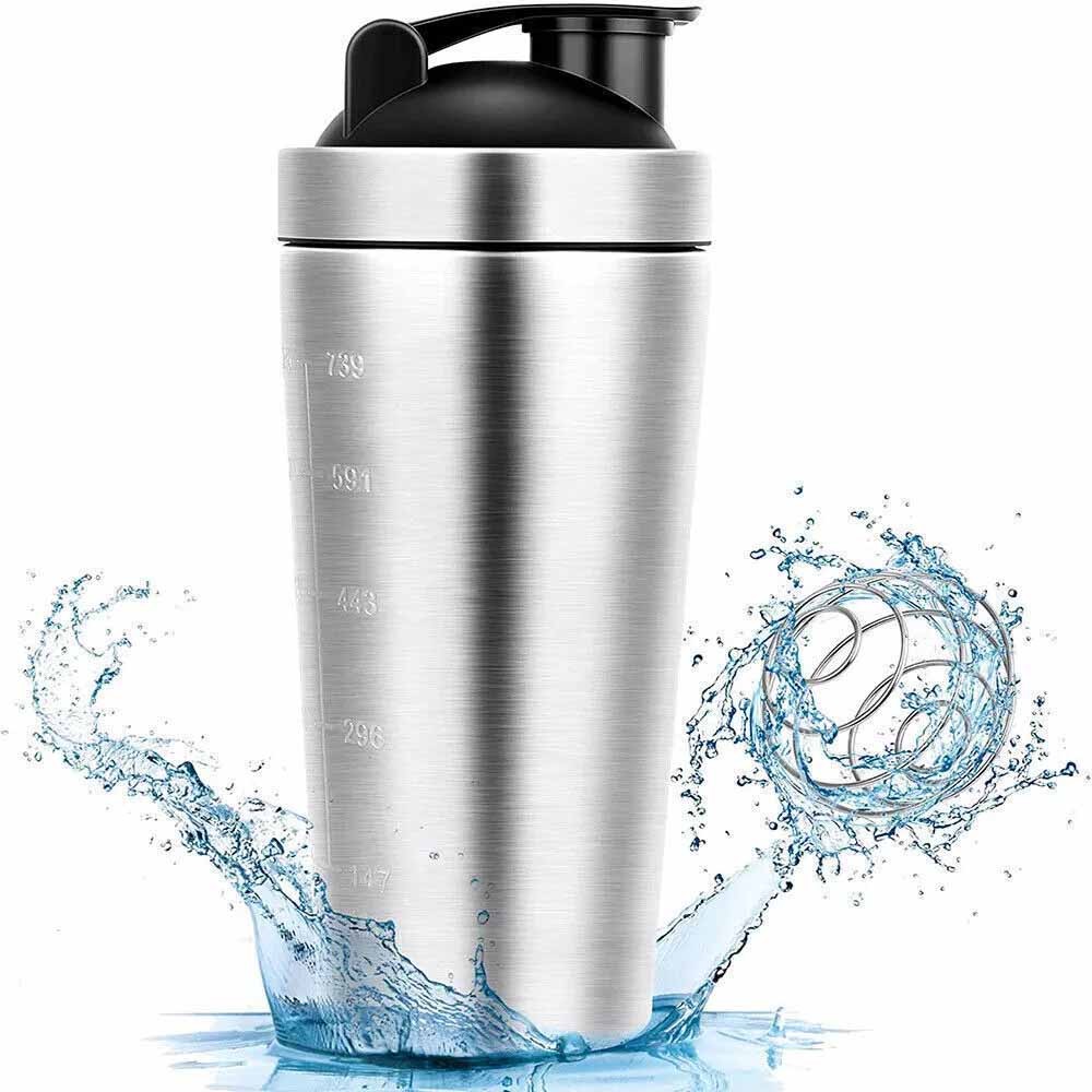 750ml Protein Shaker Bottle Stainless Steel Shake Cup Fitness Drink Mixer