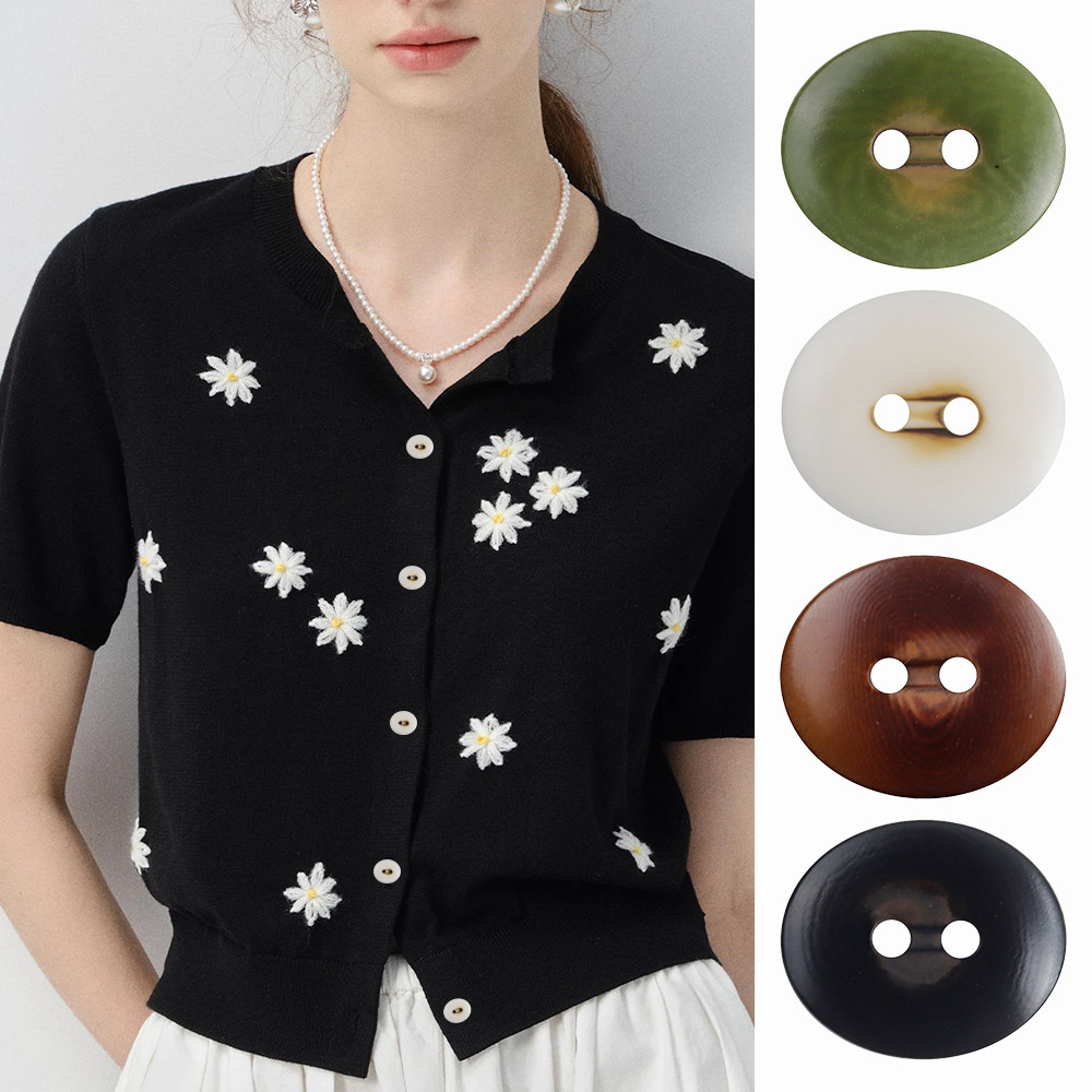 10-pack Simple Vintage 2 หลุมรูปไข่ปุ่มผลไม้ธรรมชาติ 15/20 มม.สีดํา Beige สีน้ําตาล Avocado สีเขียวสําหรับเสื้อสเวตเตอร์ถักเสื้อกันหนาว