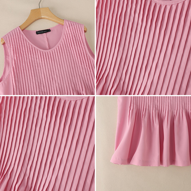 ZANZEA ซานเซีย ผู้หญิงฤดูร้อนเกาหลีลําลองจีบคอวีแขนกุดหลวมถัง - รูปที่ 7