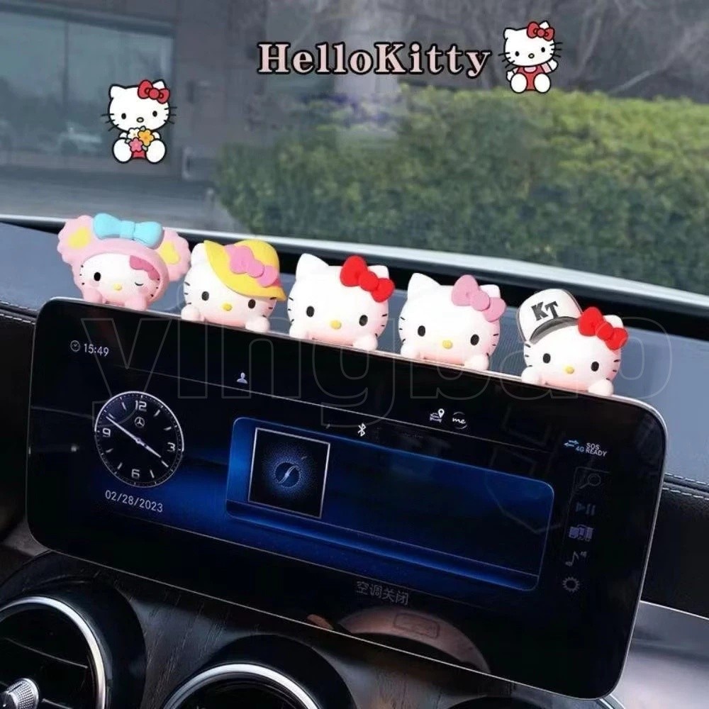 5ชิ้น/เซ็ตน่ารักคิตตี้ตุ๊กตาตกแต่งรถการ์ตูนคิตตี้แมวรูปการกระทําตุ๊กตาเครื่องประดับอัตโนมัติภายในแดชบอร์ดตกแต่งสําหรับสาวๆ - รูปที่ 4