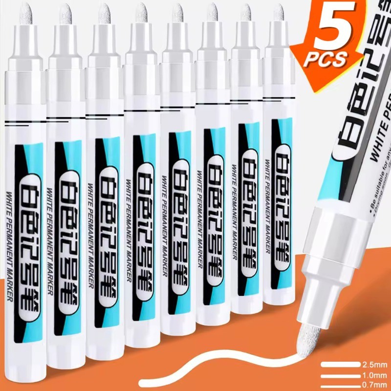 1/3/5 ชิ้น 0.7/1.0/2.5 มิลลิเมตรสีขาวปากกามาร์กเกอร์-มันกันน้ําถาวรเครื่องหมายสี-สําหรับไม้พลาสติกหนังแก้วหินโลหะอุปกรณ์ศิลปะ