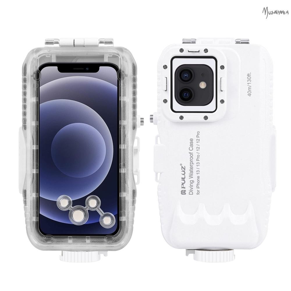 Puluz PU9113W ดําน้ํากันน้ําเคสโทรศัพท์กันฝุ่นกันกระแทกพร้อมตัวกรองสีแดง 1/4 โทรศัพท์มือถือฝาครอบกัน