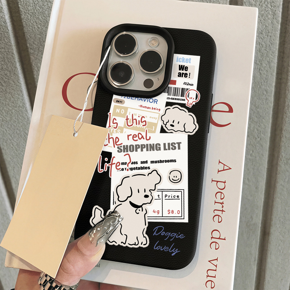 คสหนัง For iPhone 16 Pro Max iPhone 11 เคสนิ่ม สีลูกกวาด ลูกสุนัขน่ารัก For iPhone 15 14 13 12 Pro max XS XR 7 8 Plus