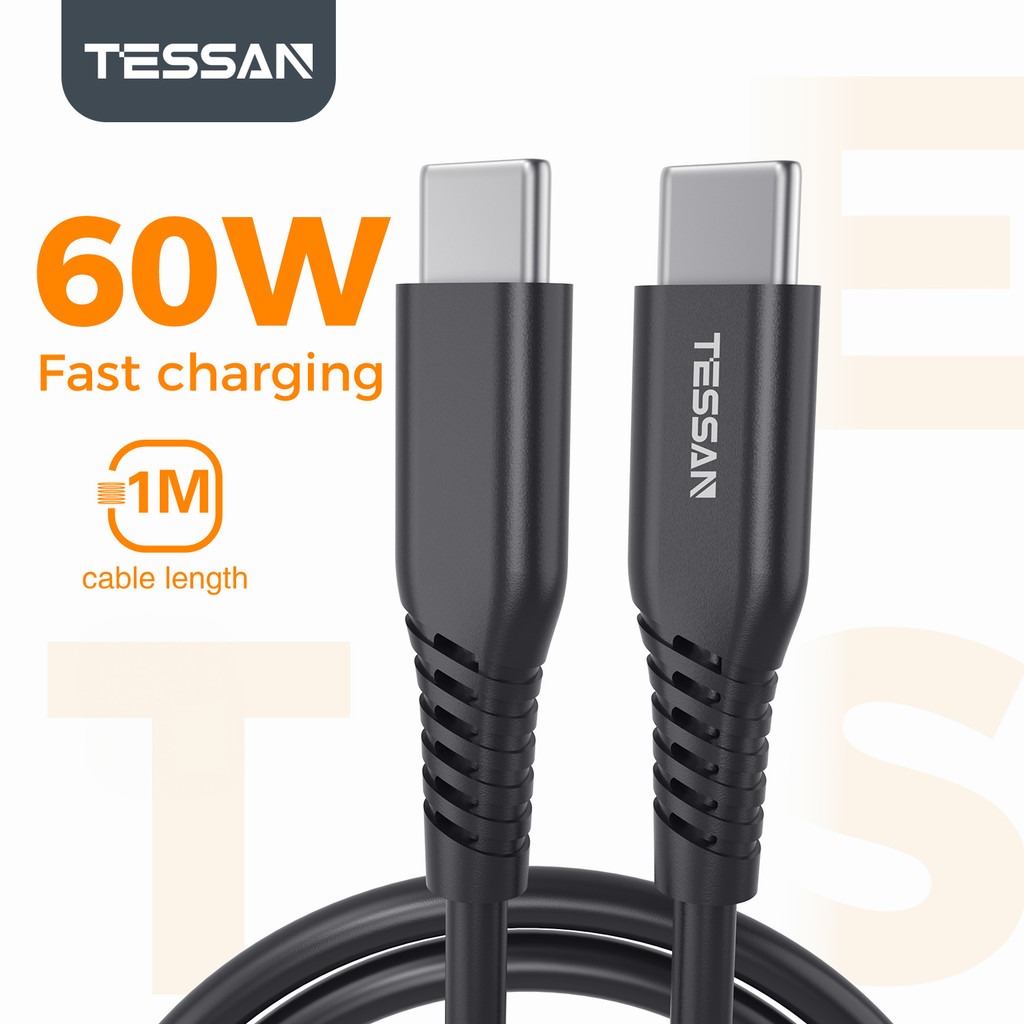 TESSAN 60W Fast Charge USB C ถึง USB C Type C สายชาร์จเร็วสําหรับโทรศัพท์ แล็ปท็อป 1 เมตร