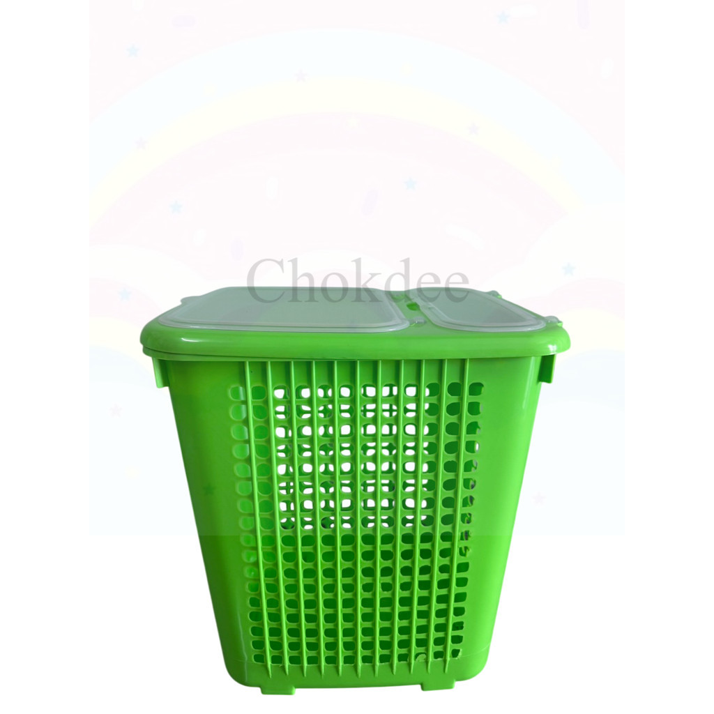 ออกใบกำกับภาษีได้ ตะกร้าผ้า Basket มีฝาปิด 2 ช่อง เลือกสีได้ ใช้ใส่เสื้อผ้า ใส่ของต่างๆ เลือกสีได้ พลาสติกเกรด AA สีหวาน - รูปที่ 6