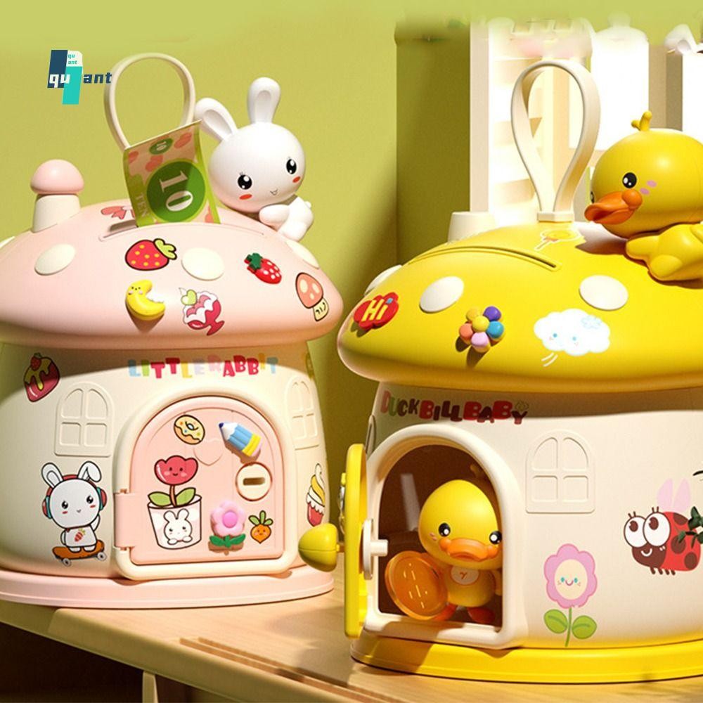 QUANTUMSKY เด็กการ์ตูนกล่องเงิน,กุญแจป้องกันประหยัดเงินเห็ดปั้นกระปุกออมสิน,สร้างสรรค์ความจุขนาดใหญ่ทนทาน3Dสติกเกอร์ประหยัดเงินOrganizerเด็กของขวัญ