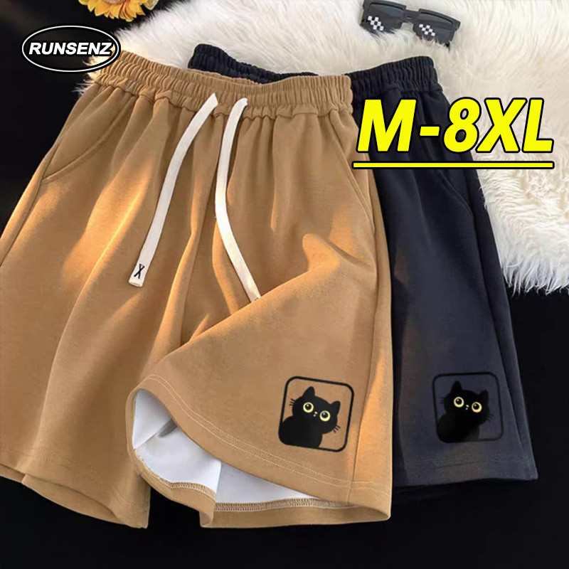 ม-8เอ็กแอล เวอร์ชั่นเกาหลีกางเกงขาสั้นสีน้ําตาลผู้ชายขนาดบวกกางเกงขาสั้นสบายๆหลวมขาตรงกางเกงขาสั้นห้าจุด