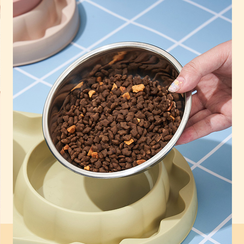 ชามอาหารแมว ชามสแตนเลส 2ชั้น ป้องกันการสำลัก อาหารช้า ความจุขนาดใหญ่ มีขอบยางกันลื่น ชามใส่อาหารสำหรับสัตว์เลี้ยง - รูปที่ 5