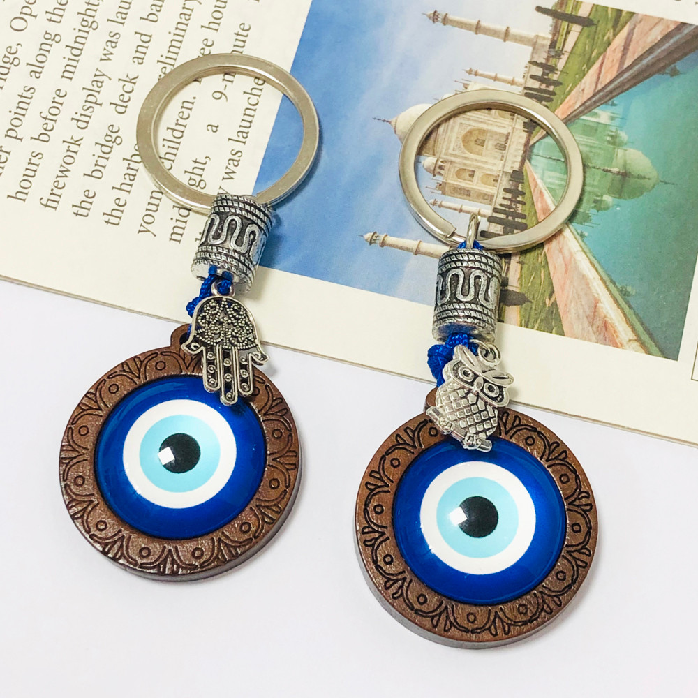 พวงกุญแจตาปีศาจตุรกี Fatima มือ Blue Eye พวงกุญแจจี้เครื่องประดับกระเป๋าเป้สะพายหลังจี้โชคดีรถพวงกุญแจ