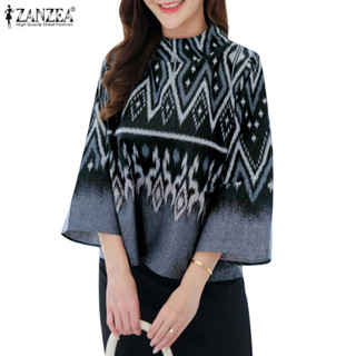 ZANZEA ซานเซีย ผู้หญิงแฟชั่นเกาหลี3/4แขนลายเสื้อคอปกเสื้อลํา…