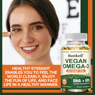 ผลิตภัณฑ์เสริมอาหาร Bunkel Vegan Omega 3, 300 มก. DHA & 150 มก. EPA - รองรับสุขภาพหัวใจ สมอง & ตา