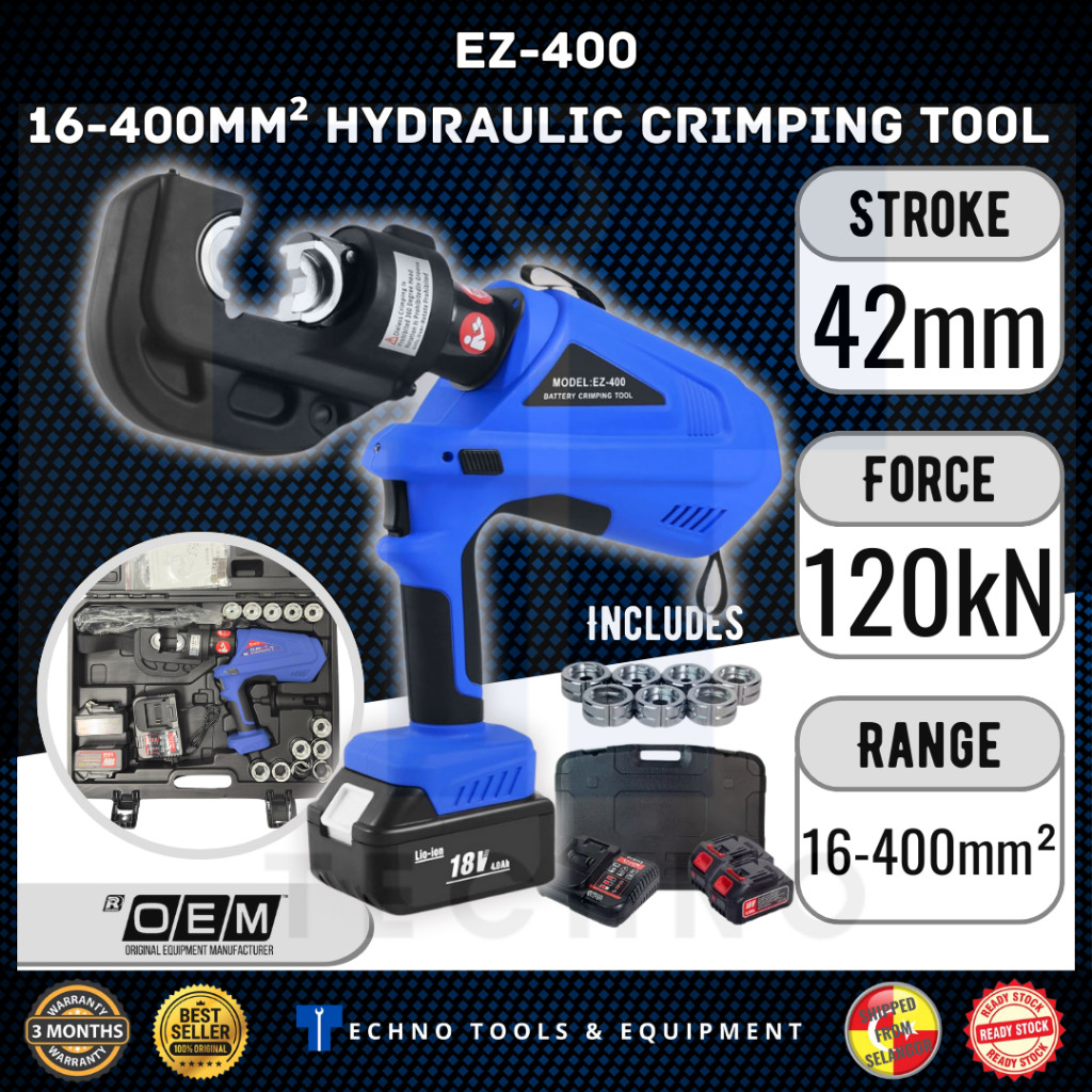 EZ-400 เครื่องมือจีบไฮดรอลิกไฟฟ้าแบตเตอรี่แบบพกพาสําหรับสายเคเบิล 16-400mm2 HL-400 - Heavy Duty