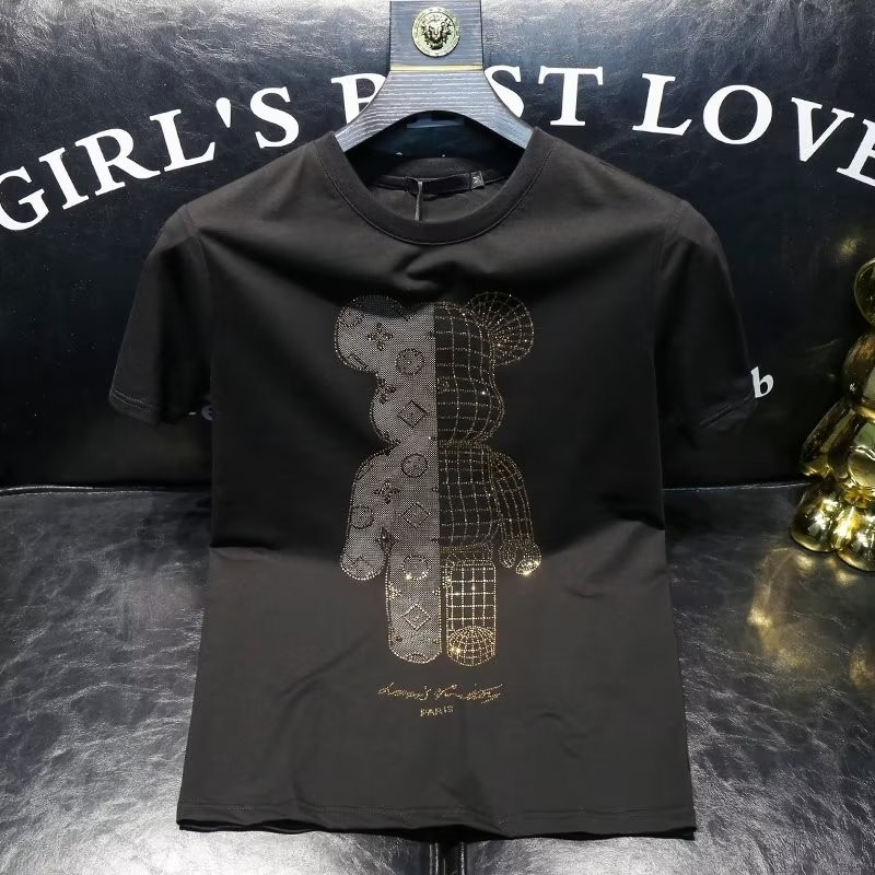 เสื้อยืดแขนสั้นผ้าฝ้ายแท้ผู้ชาย All-Match สไตล์ใหม่หมี Hot Diamond High-End Plus ขนาดอินเทรนด์