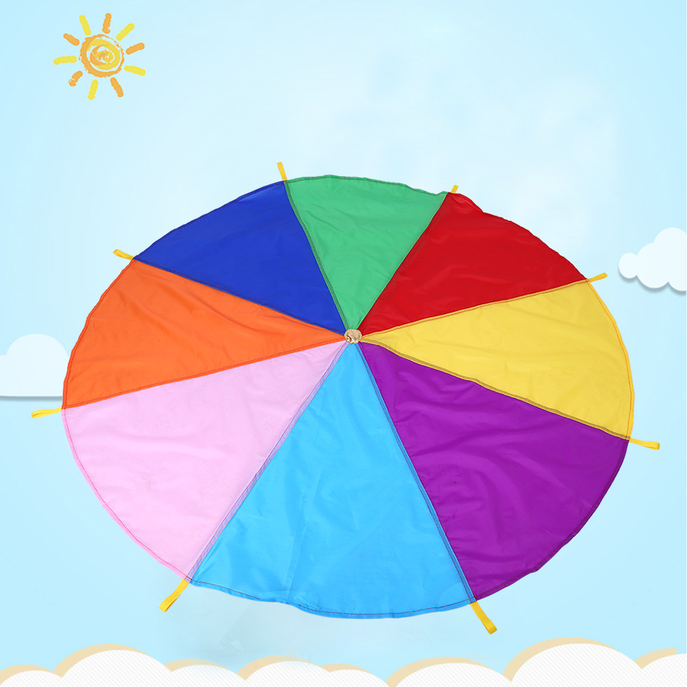 Domary 8 handles เส้นผ่านศูนย์กลาง 2m Kids เล่นเกมทำงานเป็นทีมกลางแจ้ง Parachute Multicolor Toy