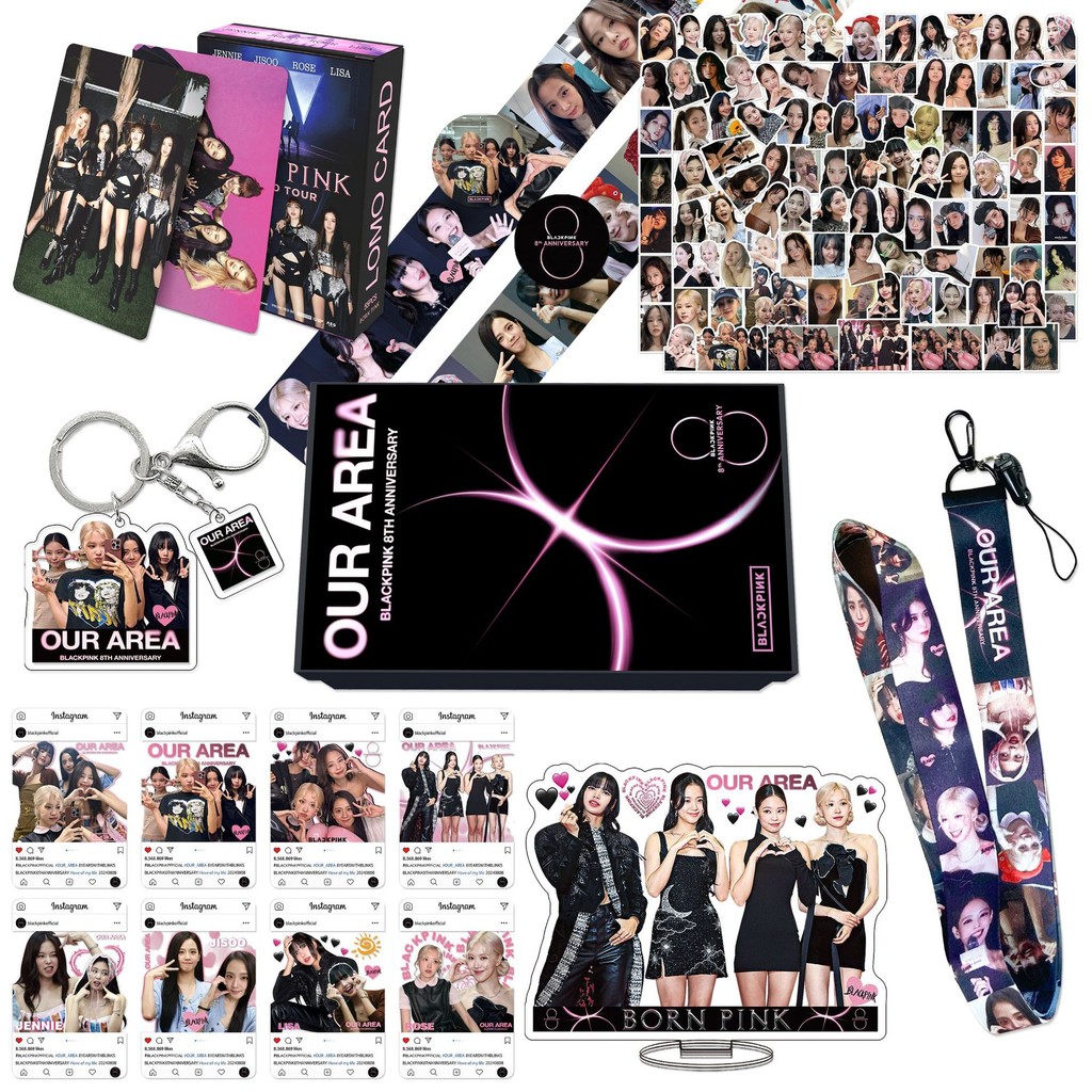 Black blackP Pink Ink 8th Anniversary Merchanting Card Sticker Small Card Set jennie Lanyard พวงกุญแ